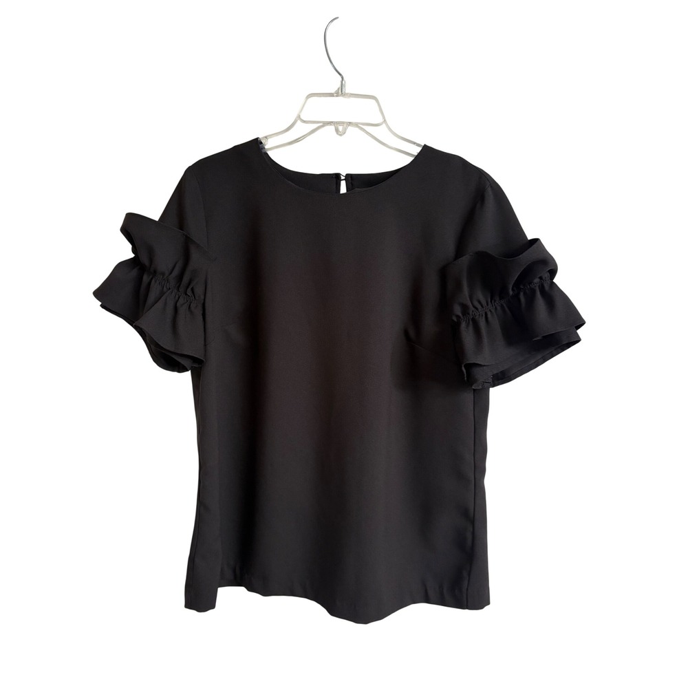 Banana Republic Womens Black Ruffle Short Sleeve Blouse Size M Office Classic